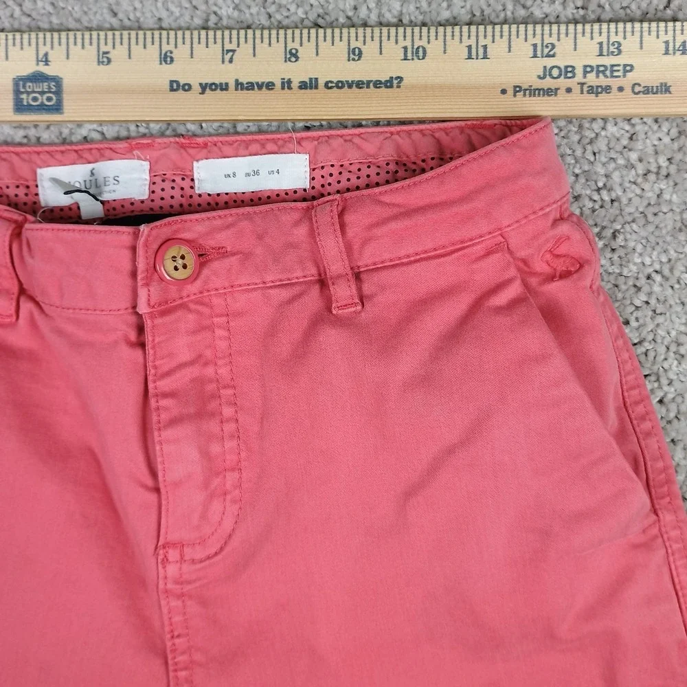 Joules Cruise Chino Shorts Women Size 4 Redsky Pink Cotton Stretch Embroidered